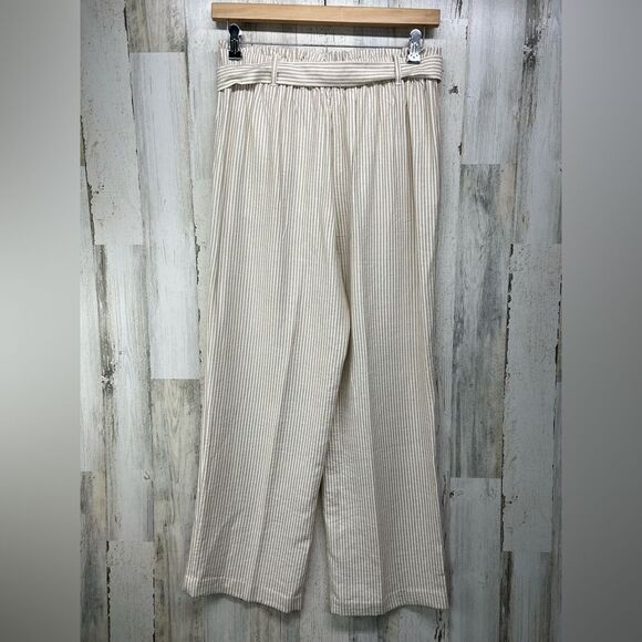 Maurices Wide Leg Pull On Tan White Striped Pants Womens Medium - Picture 3 of 10